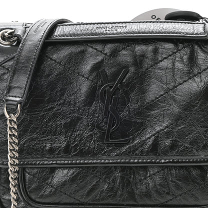 Saint Laurent Crinkled Lambskin Matelasse Monogram Baby Niki Chain Satchel Black 9 of 12