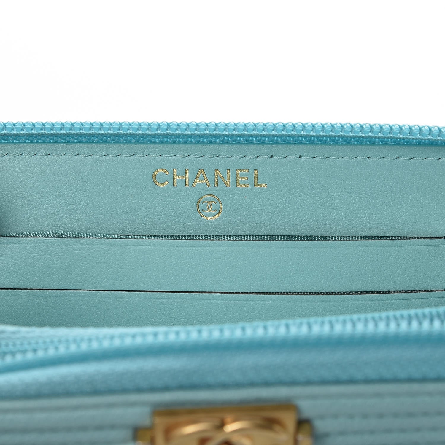 Chanel Caviar Quilted Small Boy Zip Around Wallet Light Blue 6 of 9