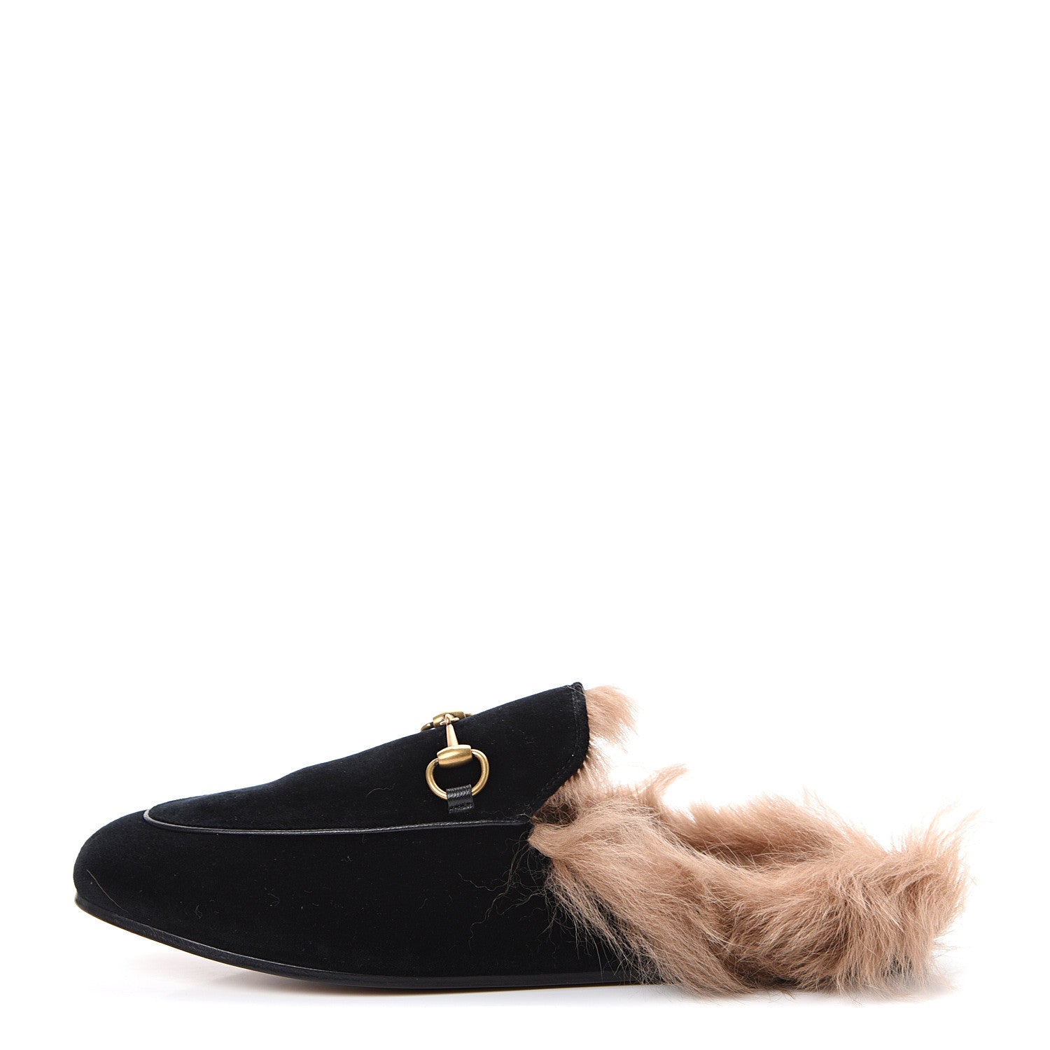Gucci Velvet Fur Womens Princetown Slippers 39 Black 1 of 8