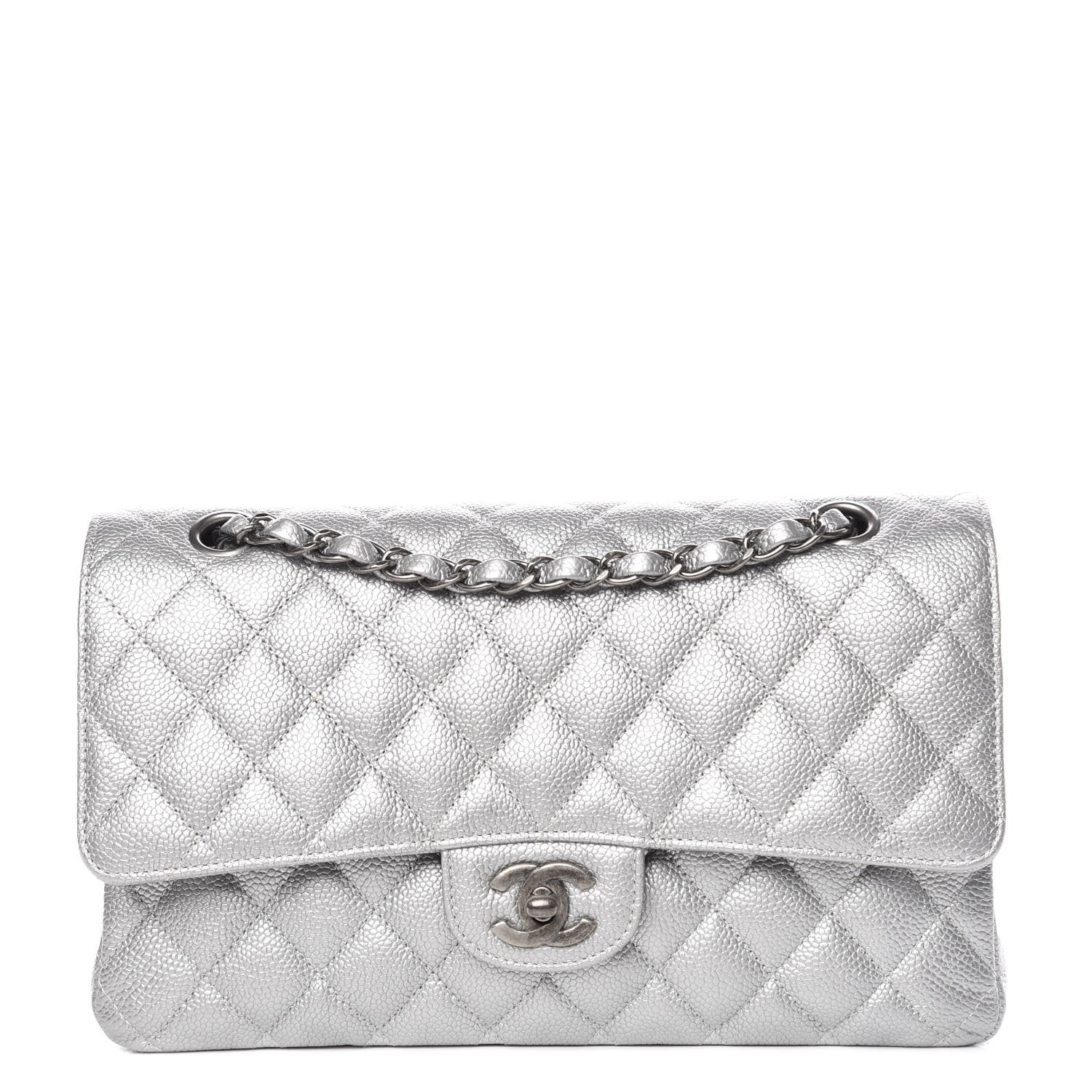 Chanel Metallic Caviar Quilted Medium Double Flap Silver 1 of 9