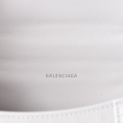 Balenciaga Shiny Calfskin Crocodile Embossed Hourglass Top Handle Bag XS White 9 of 10