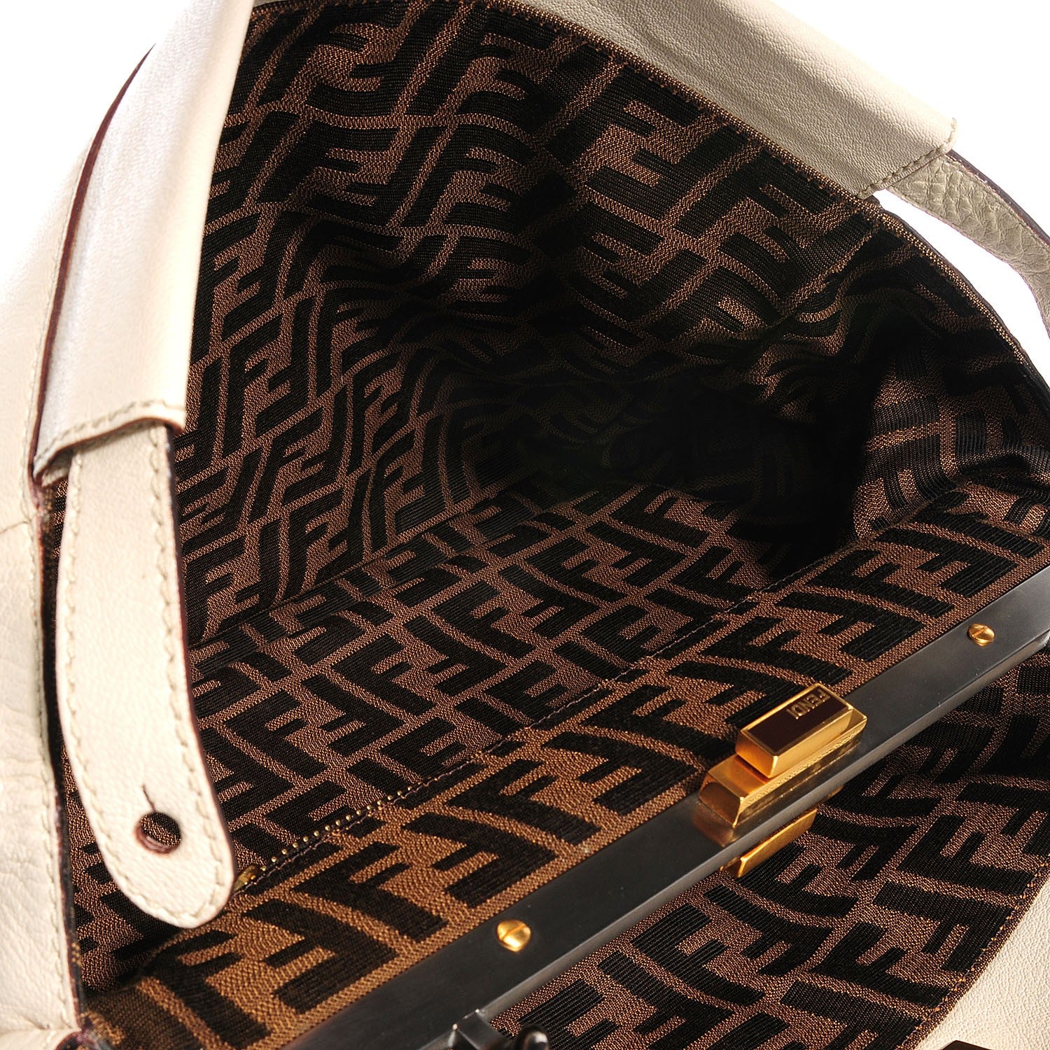 Fendi Goatskin Zucca Large Peekaboo Iconic Satchel Latte Tobacco Moro 5 of 9