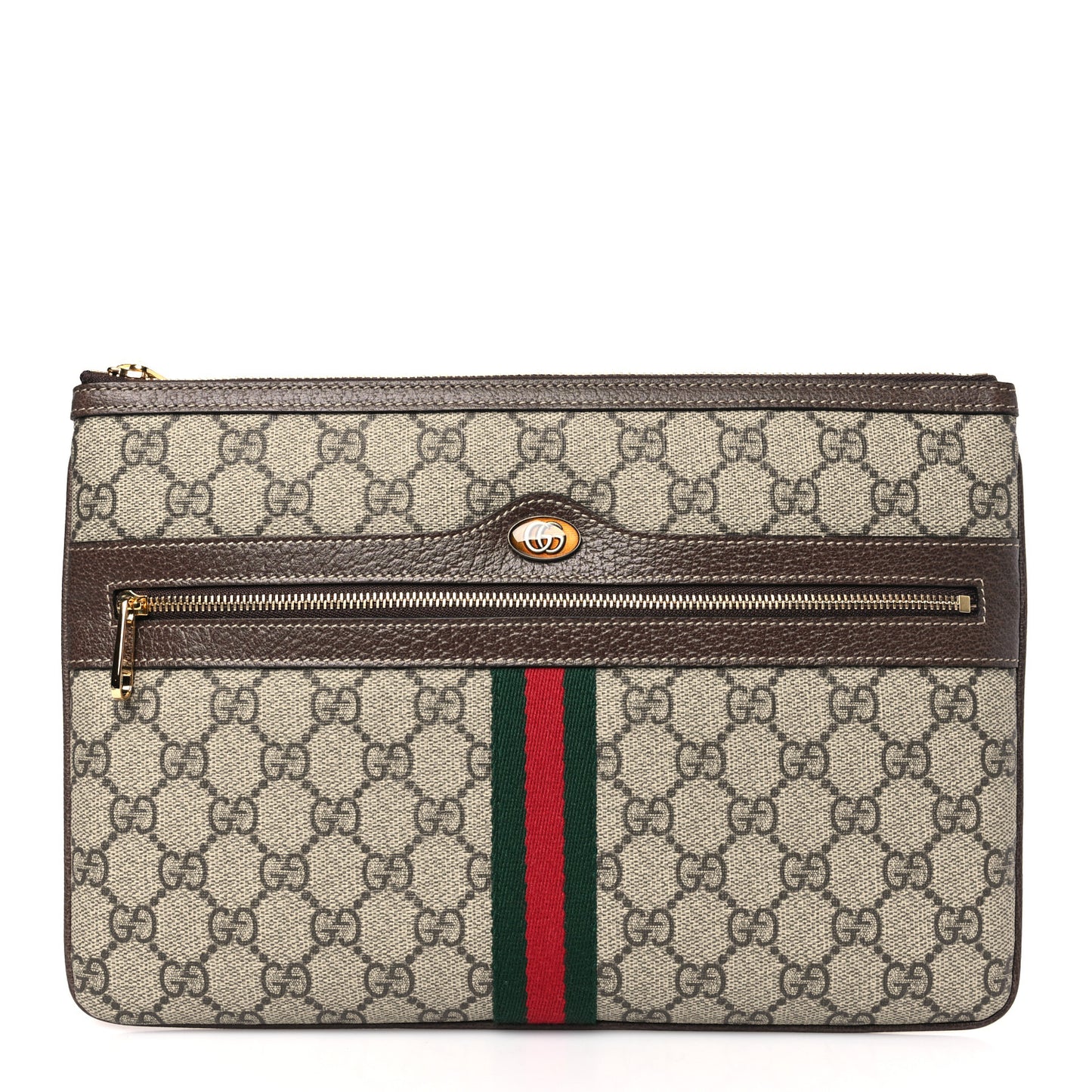 GG Supreme Monogram Large Ophidia Pouch Clutch Brown