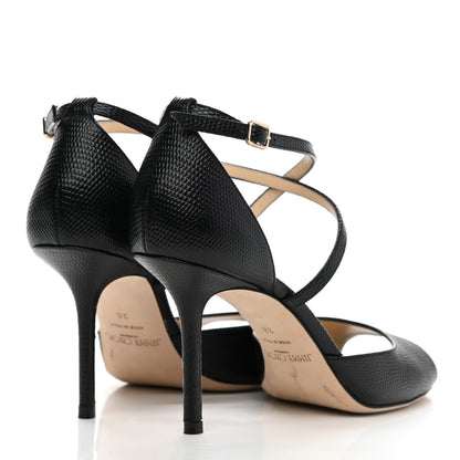 Jimmy Choo Lizard Emsy Crisscross Sandals 38 Black 4 of 9