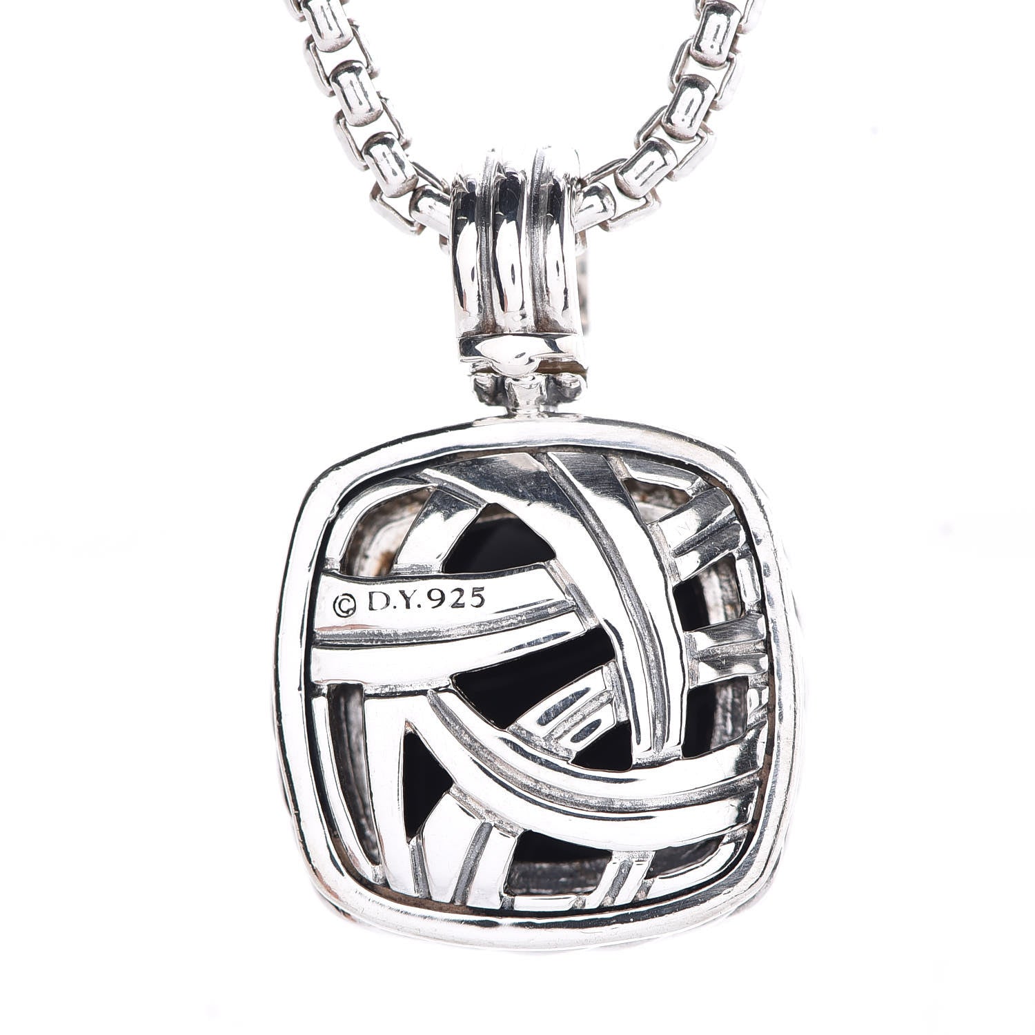 David Yurman Sterling Silver Diamond Black Onyx 14mm Albion Pendant Necklace 5 of 6