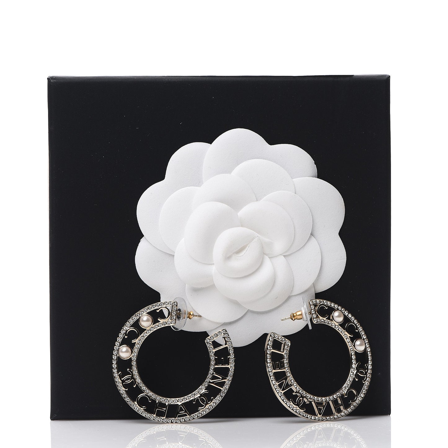 Crystal Pearl Bow-tiful CC Hoop Earrings Gold