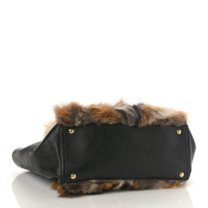 Salvatore Ferragamo Calfskin Fox Fur Medium Verve Double Zip Tote Black Multicolor 4 of 8