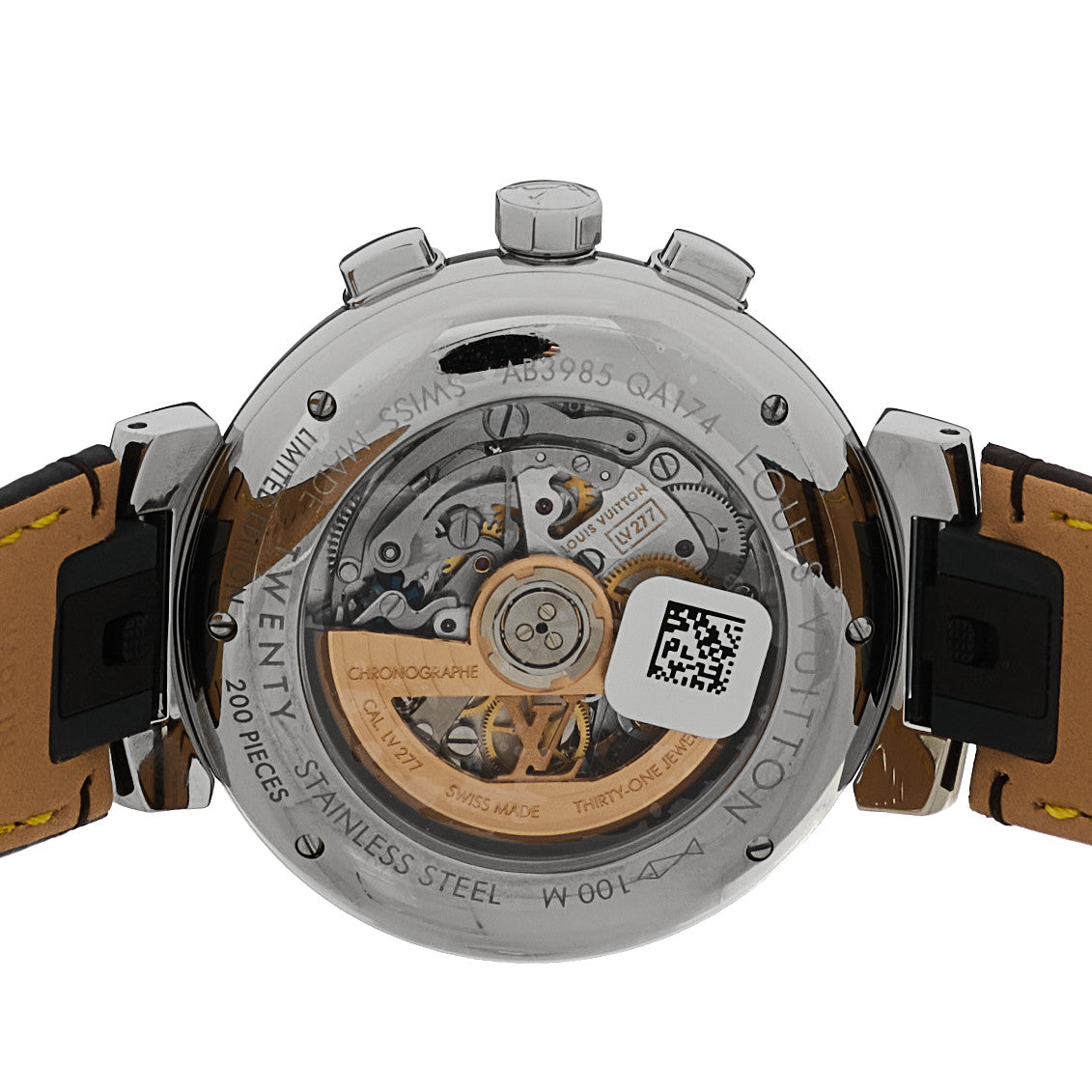 Louis Vuitton Stainless Steel Alligator 41mm Tambour Twenty Chronograph Automatic Watch Brown 4 of 5
