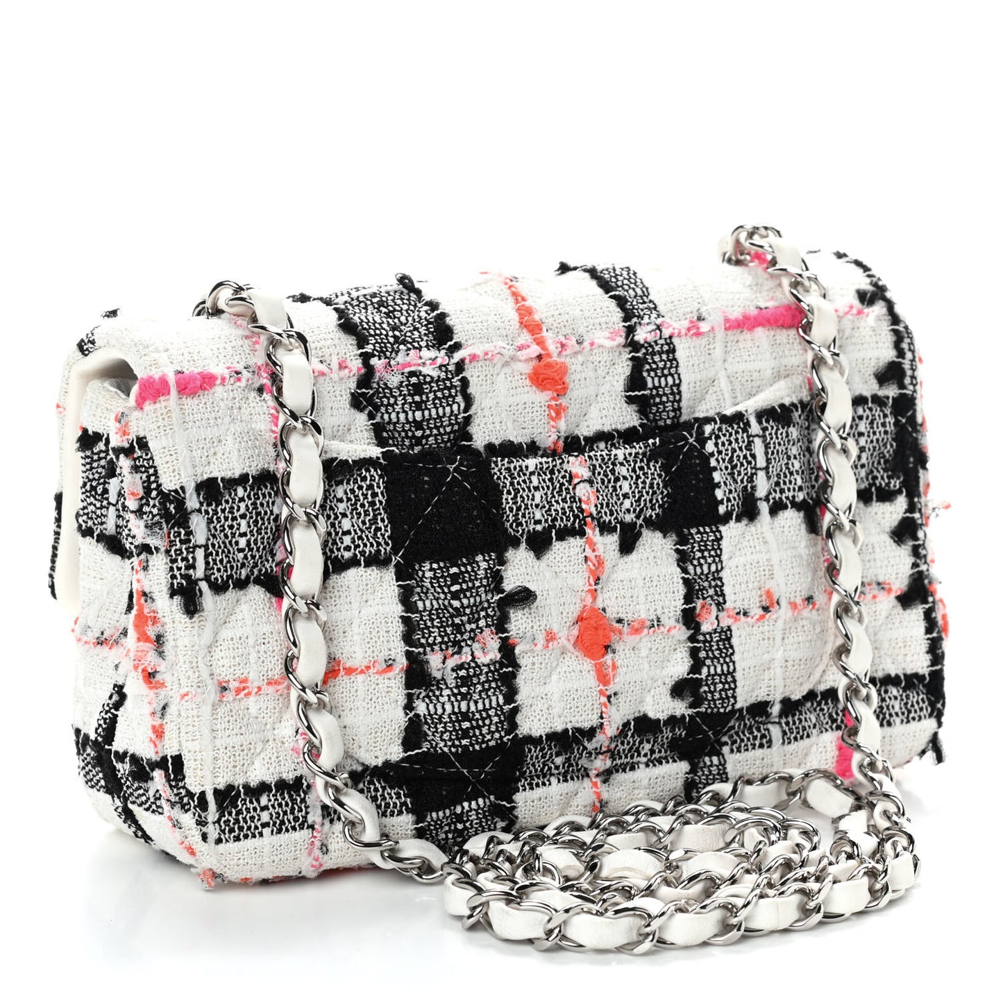 Tweed Quilted Mini Rectangular Flap Black White Pink