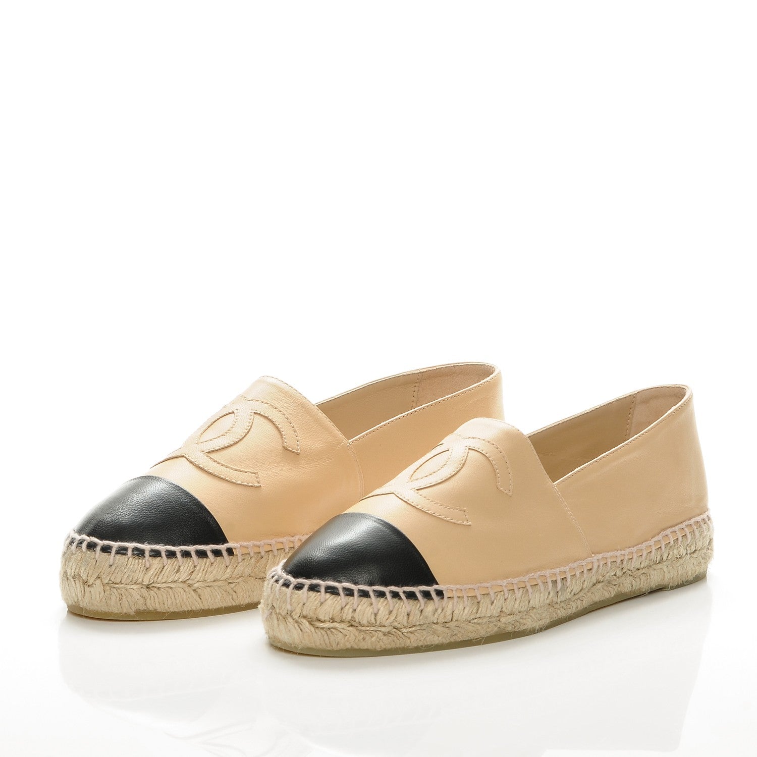 Chanel Lambskin CC Espadrilles 38 Beige Black 3 of 9
