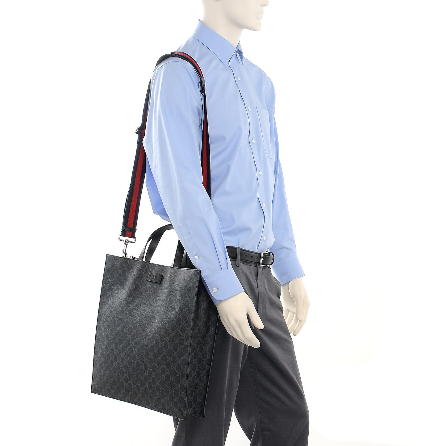 Soft GG Supreme Monogram Appia Calfskin Web Vertical Tote Black