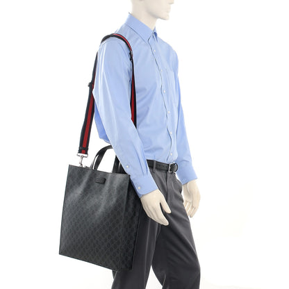 Gucci Soft GG Supreme Monogram Appia Calfskin Web Vertical Tote Black 3 of 9