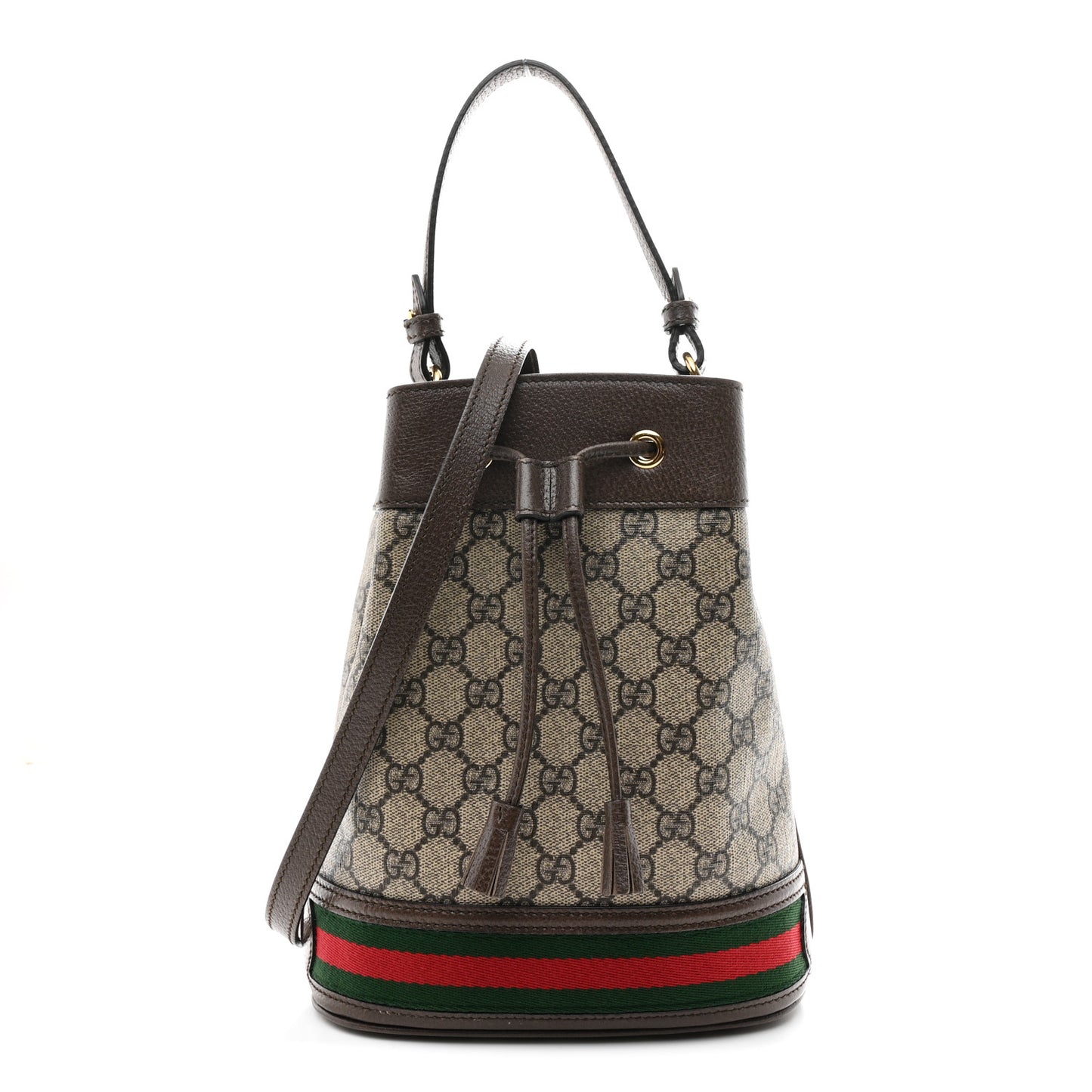 GG Supreme Monogram Web Small Ophidia Bucket Bag Brown