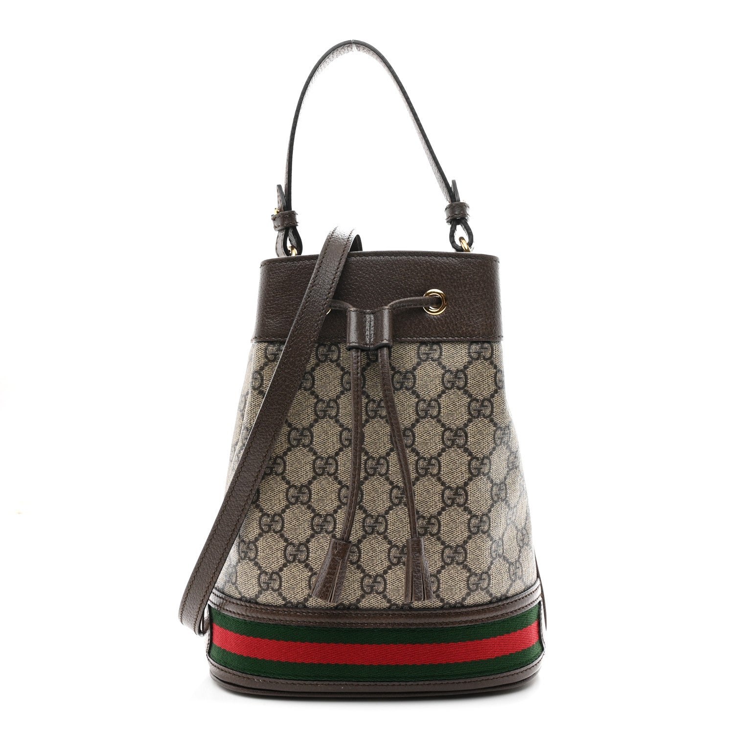 Gucci GG Supreme Monogram Web Small Ophidia Bucket Bag Brown 1 of 10