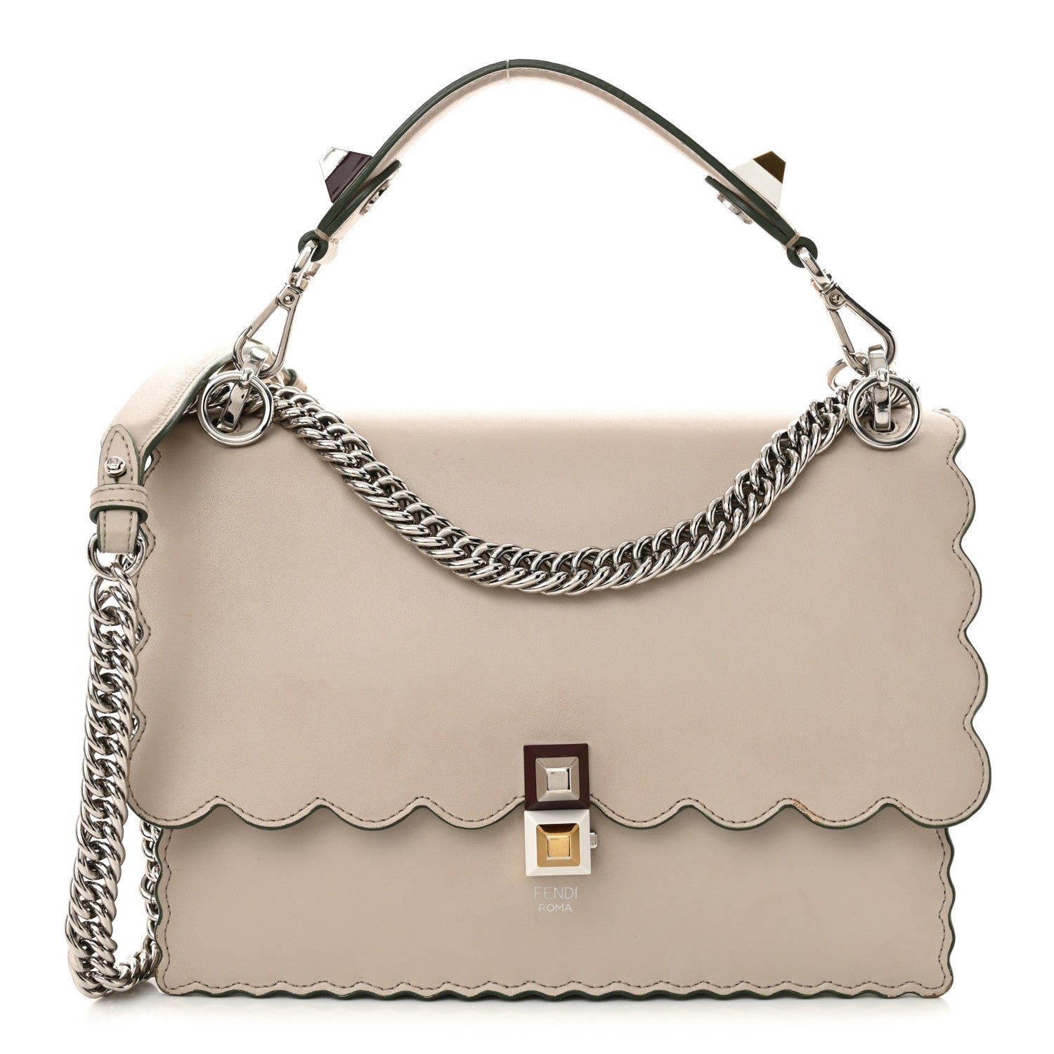 Fendi Vitello Liberty Scalloped Studded Kan I Shoulder Bag Grigio Polvere 1 of 17