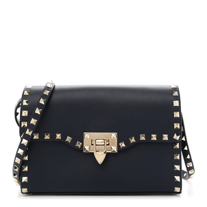 Valentino Garavani Vitello Medium Rockstud Flip Lock Crossbody Bag Marine 1 of 9
