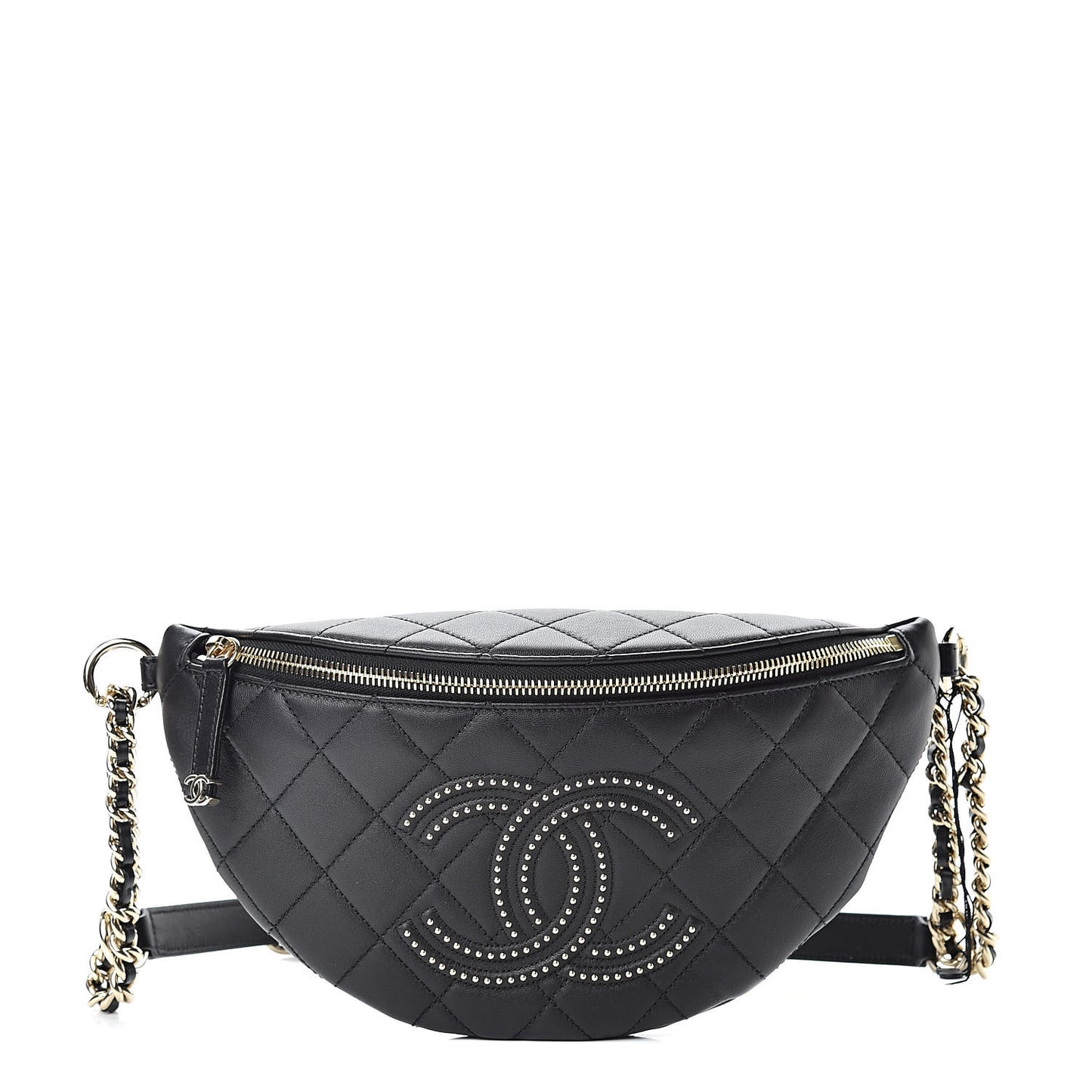 Lambskin Quilted Studded Waist Bag Fanny Pack Black