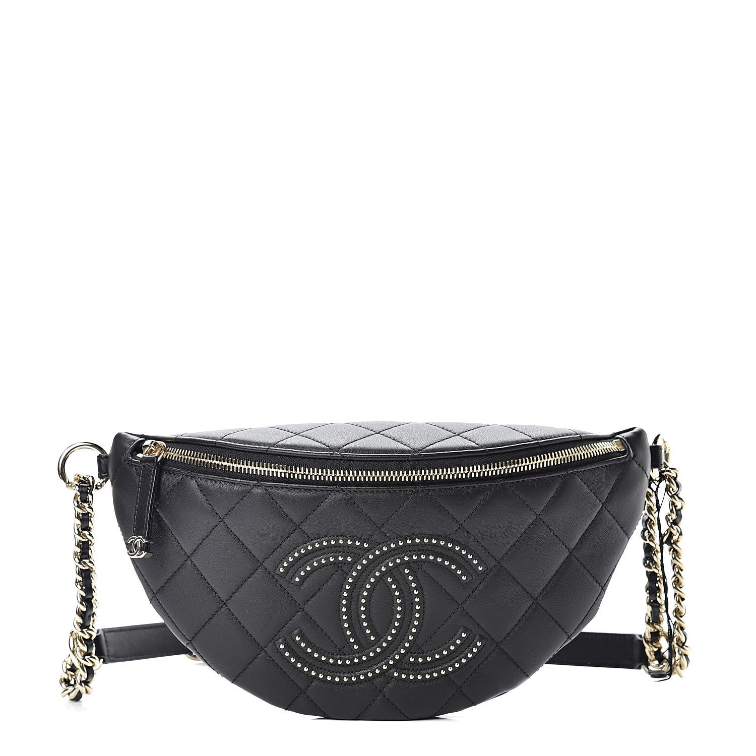 Chanel Lambskin Quilted Studded Waist Bag Fanny Pack Black 1 of 10