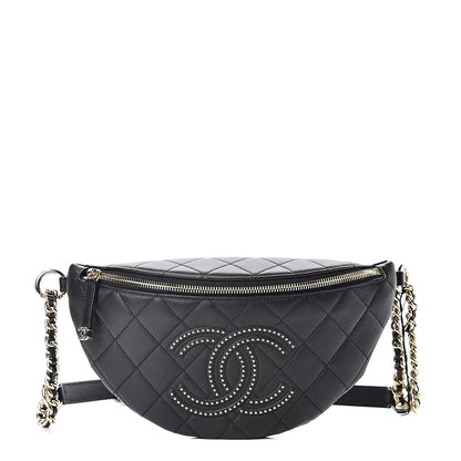 Chanel Lambskin Quilted Studded Waist Bag Fanny Pack Black 1 of 10