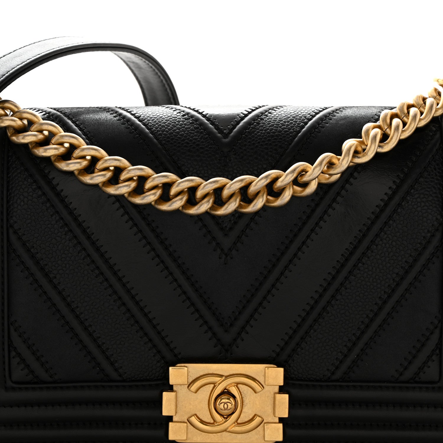 Chanel Caviar Suede Calfskin Chevron Medium Boy Flap Black 8 of 10
