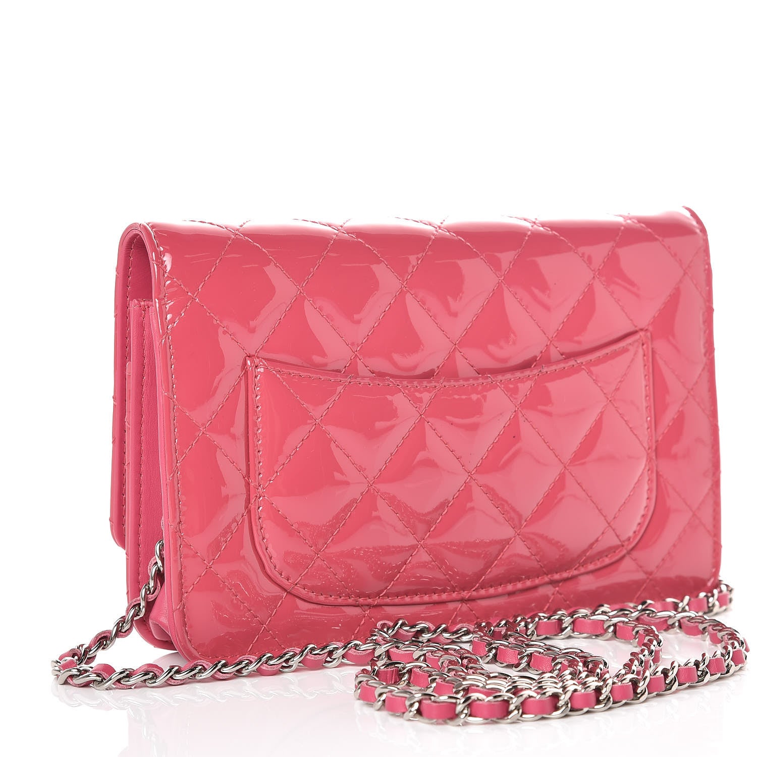 Chanel Patent Quilted Wallet On Chain WOC Dark Pink 3 of 11