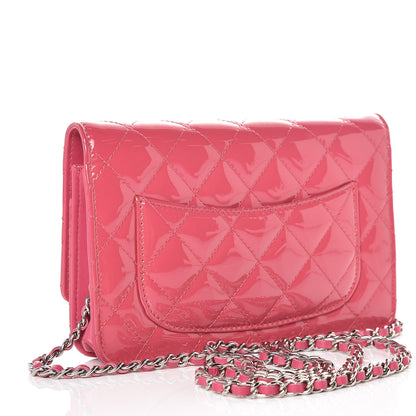 Chanel Patent Quilted Wallet On Chain WOC Dark Pink 3 of 11