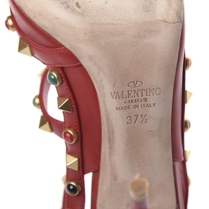 Valentino Garavani Calfskin Rockstud Rolling Ankle Strap 100mm Pumps 37.5 Rosso Valentino 6 of 7