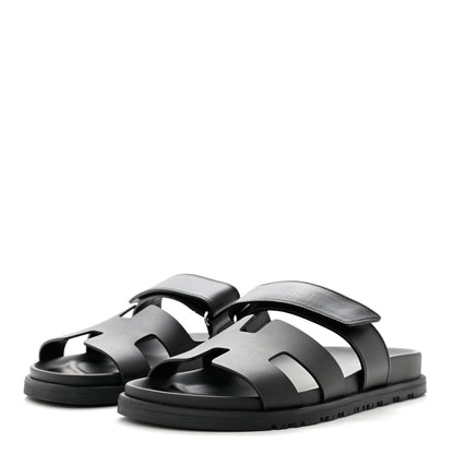 Hermes Calfskin Womens Chypre Sandals 37 Black 3 of 9