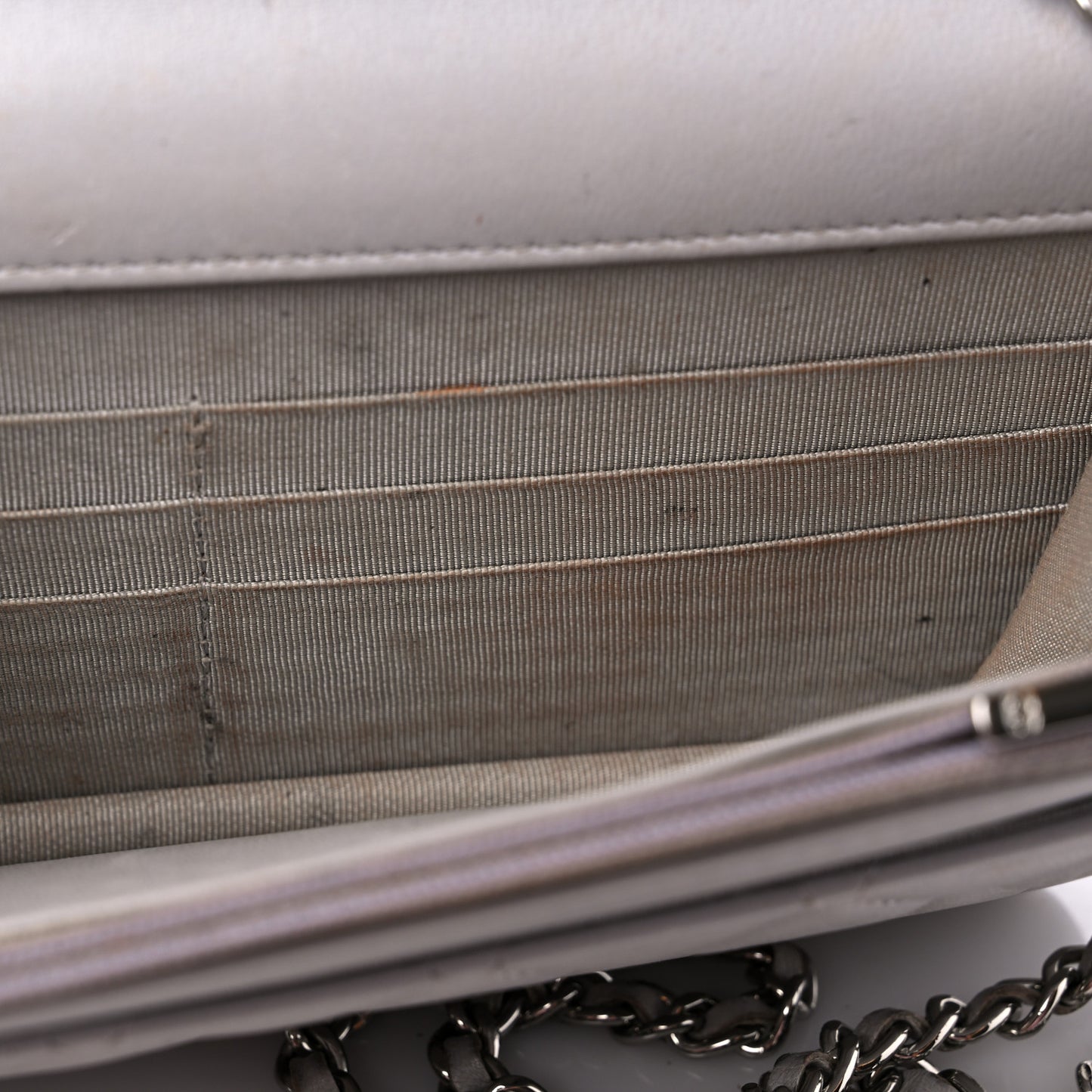 Lambskin Quilted Wallet On Chain WOC Grey