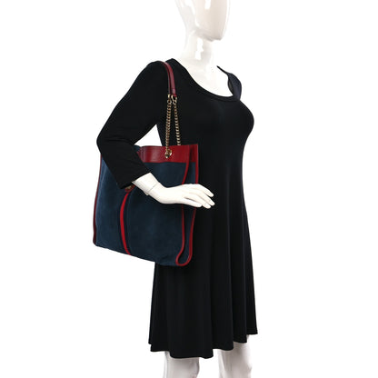 Gucci Suede Calfskin Large Rajah Chain Tote New Blue Romantic Cherry 3 of 11