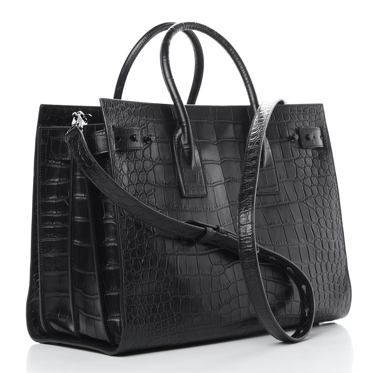 Calfskin Crocodile Embossed Medium Supple Sac de Jour Black