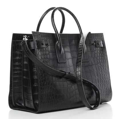 Saint Laurent Calfskin Crocodile Embossed Medium Supple Sac de Jour Black 3 of 12