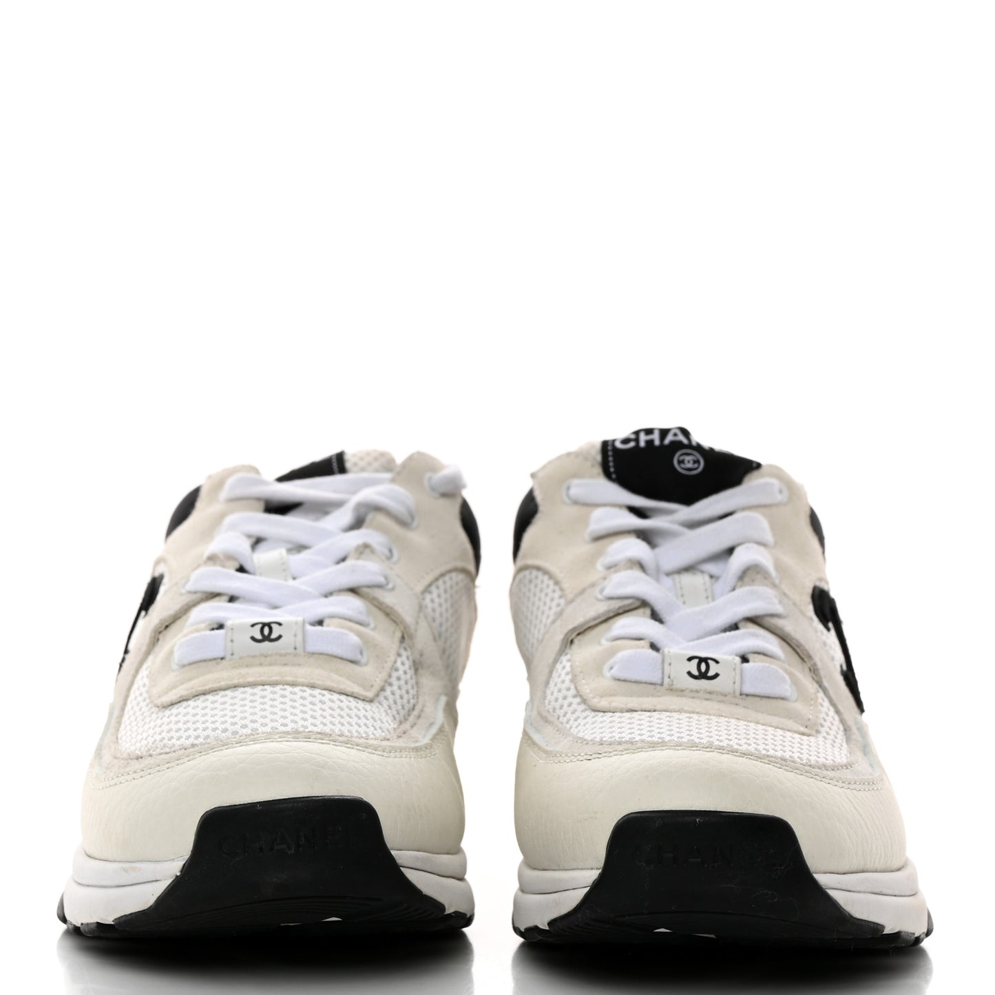 Mesh Suede Calfskin Grained Calfskin Womens CC Sneakers 38 White Black