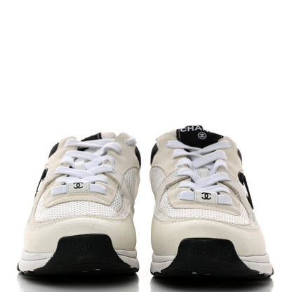 Chanel Mesh Suede Calfskin Grained Calfskin Womens CC Sneakers 38 White Black 2 of 8