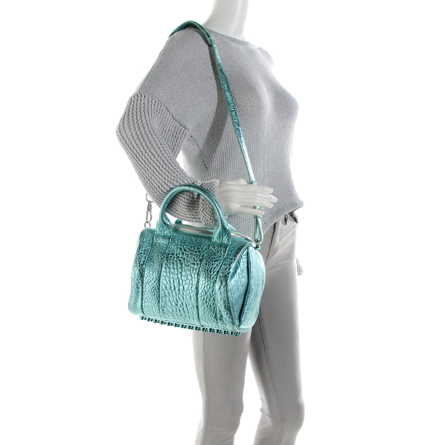 Alexander Wang Metallic Pebbled Lambskin Rocco Green Zinc Hardware 2 of 8