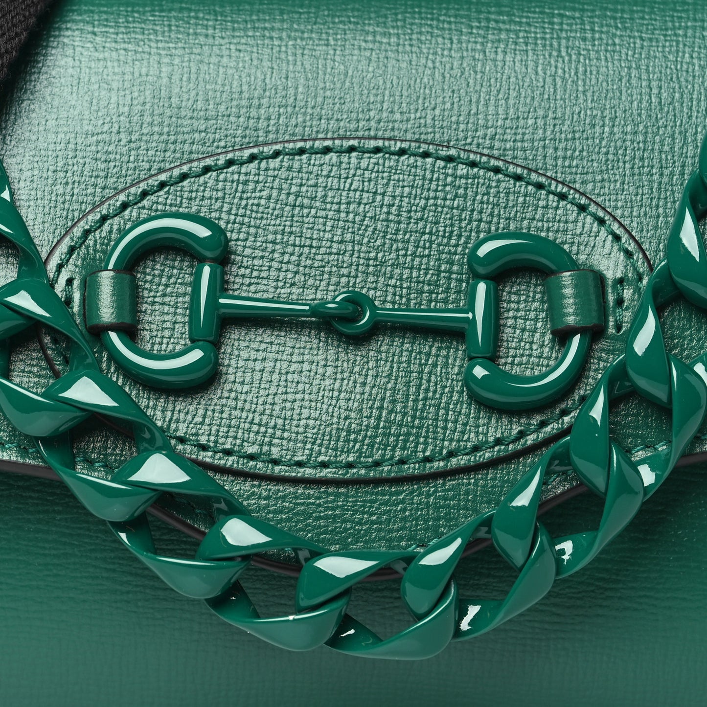 Azalea Calfskin Web Monochrome Mini Horsebit 1955 Chain Shoulder Bag Emerald