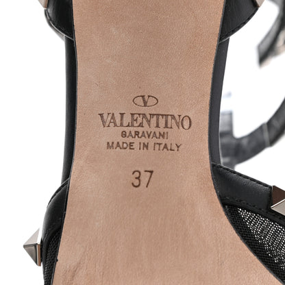 Valentino Garavani Mesh Calfskin Rockstud Ankle Strap 65mm Pumps 37 Black 6 of 7