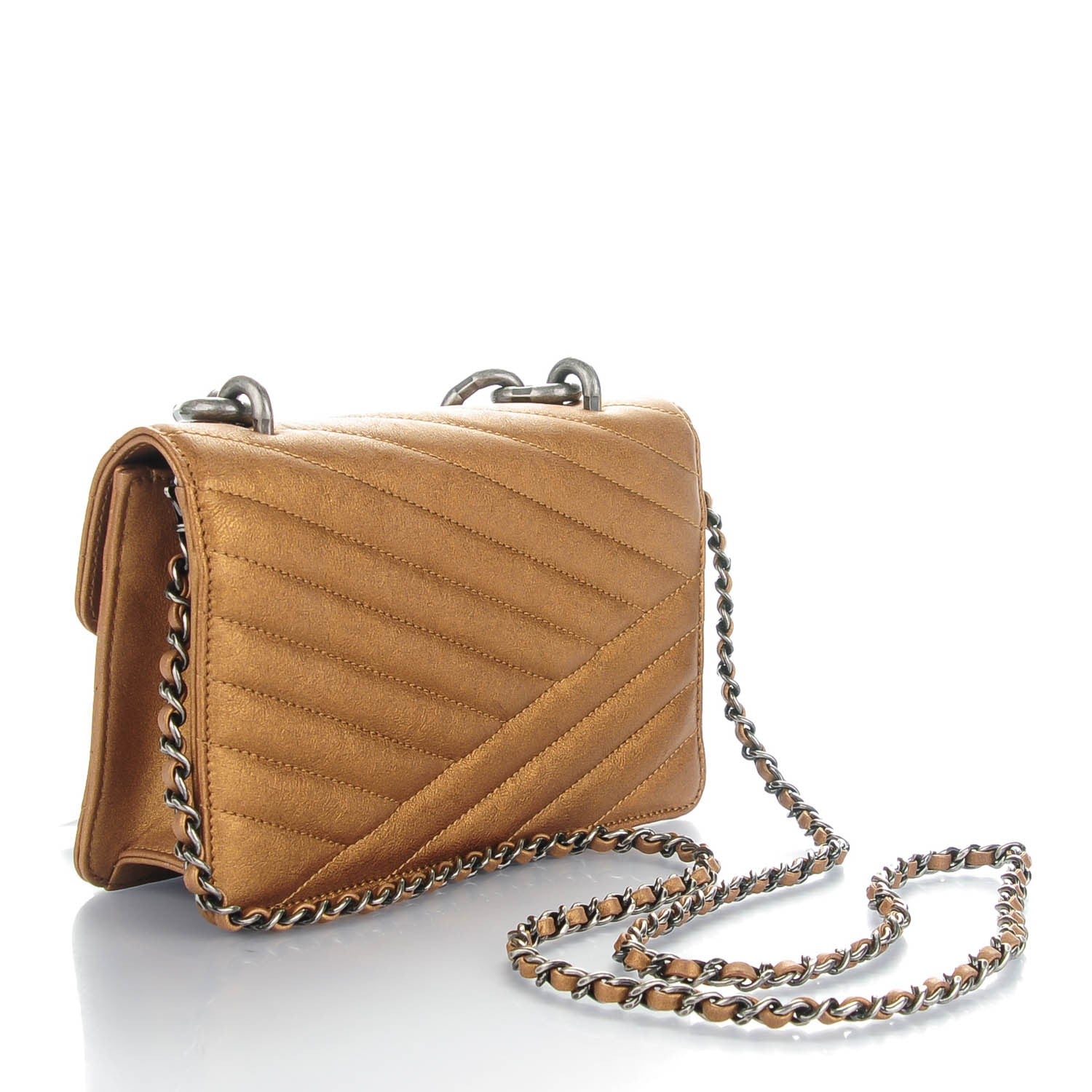Chanel Metallic Calfskin Chevron Quilted Small Gabrielle Flap Gold 3 of 7