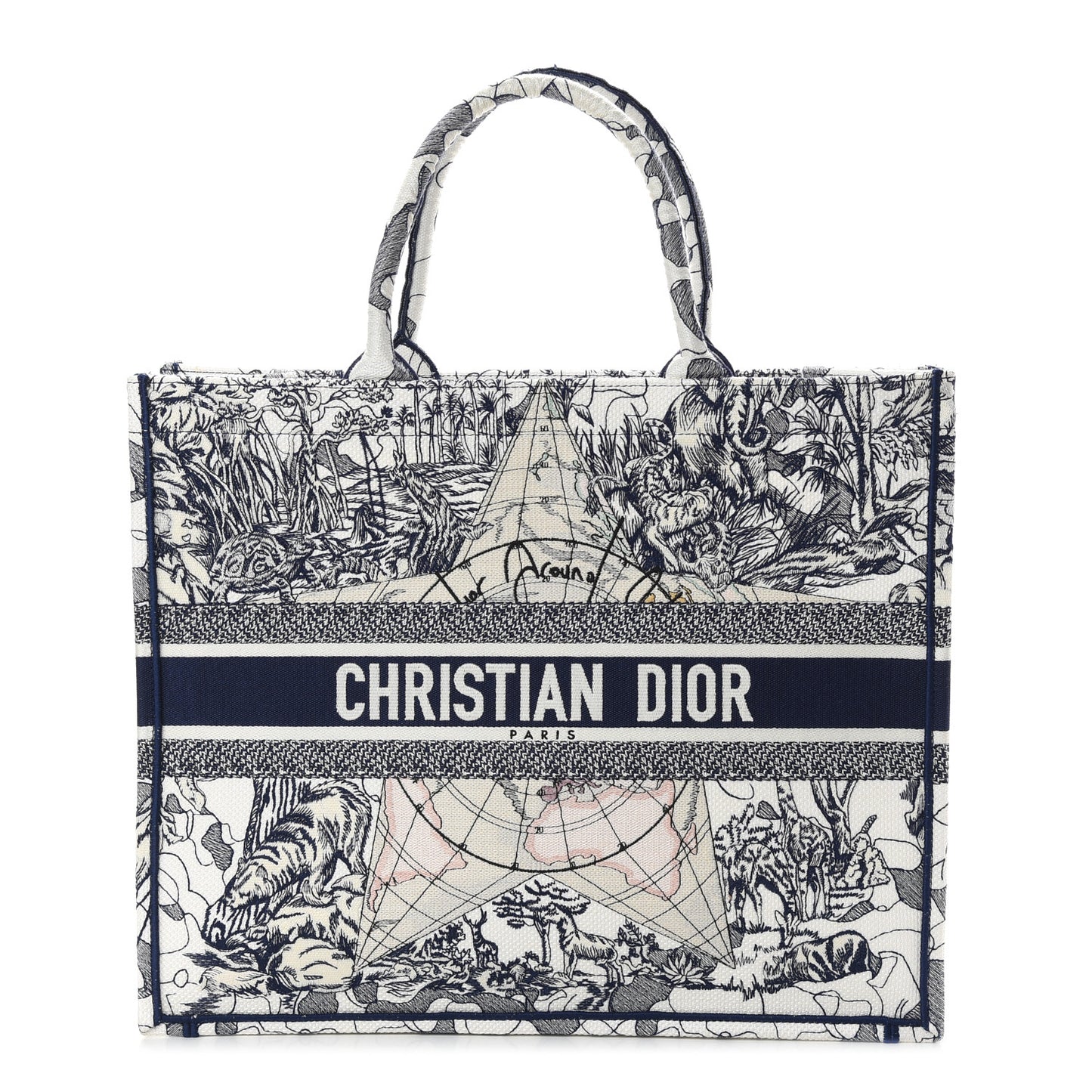 Canvas Embroidered Large Around The World Book Tote Blue