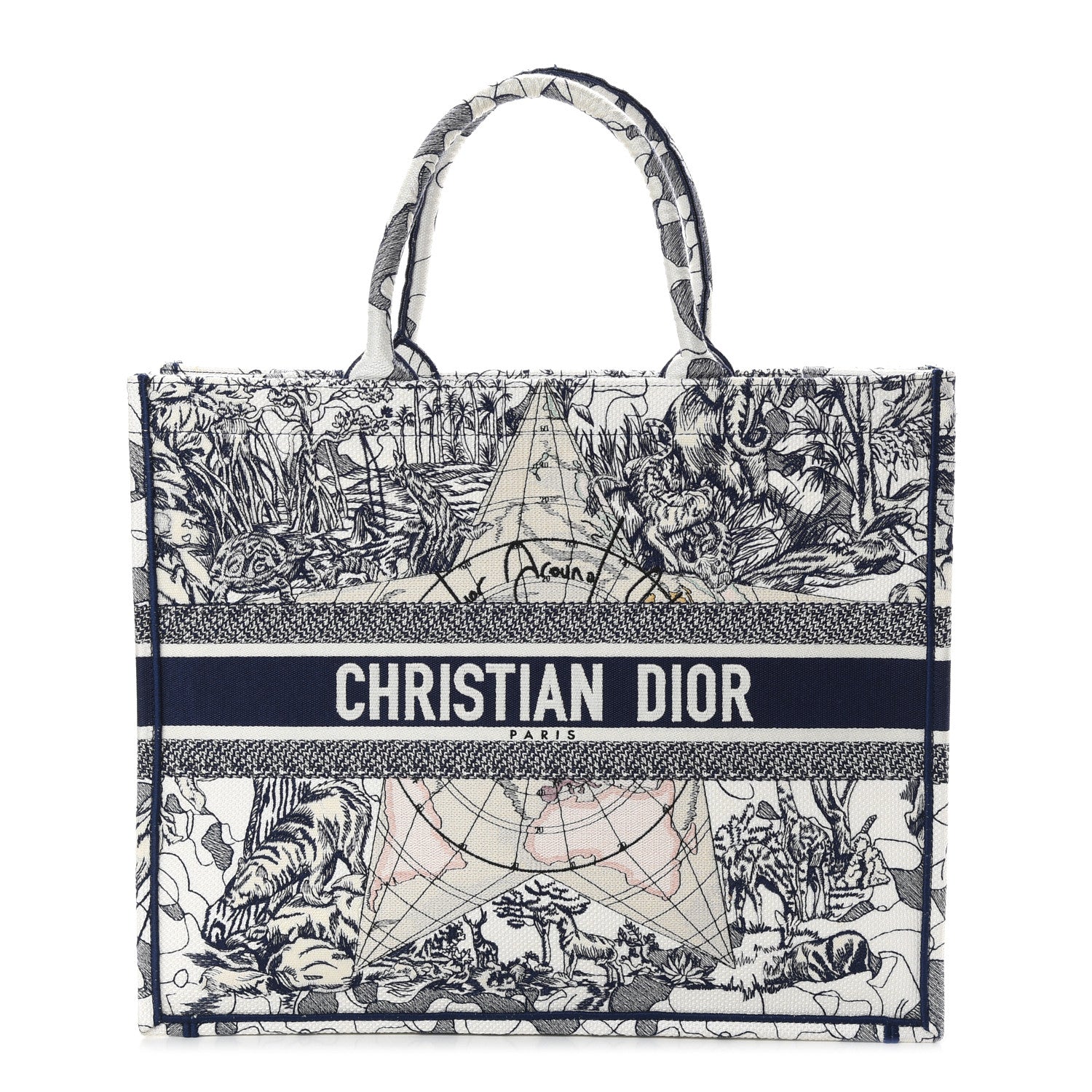 Christian Dior Canvas Embroidered Large Around The World Book Tote Blue 1 of 9