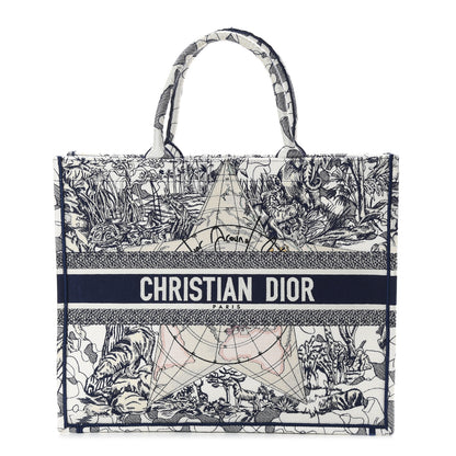 Christian Dior Canvas Embroidered Large Around The World Book Tote Blue 1 of 9