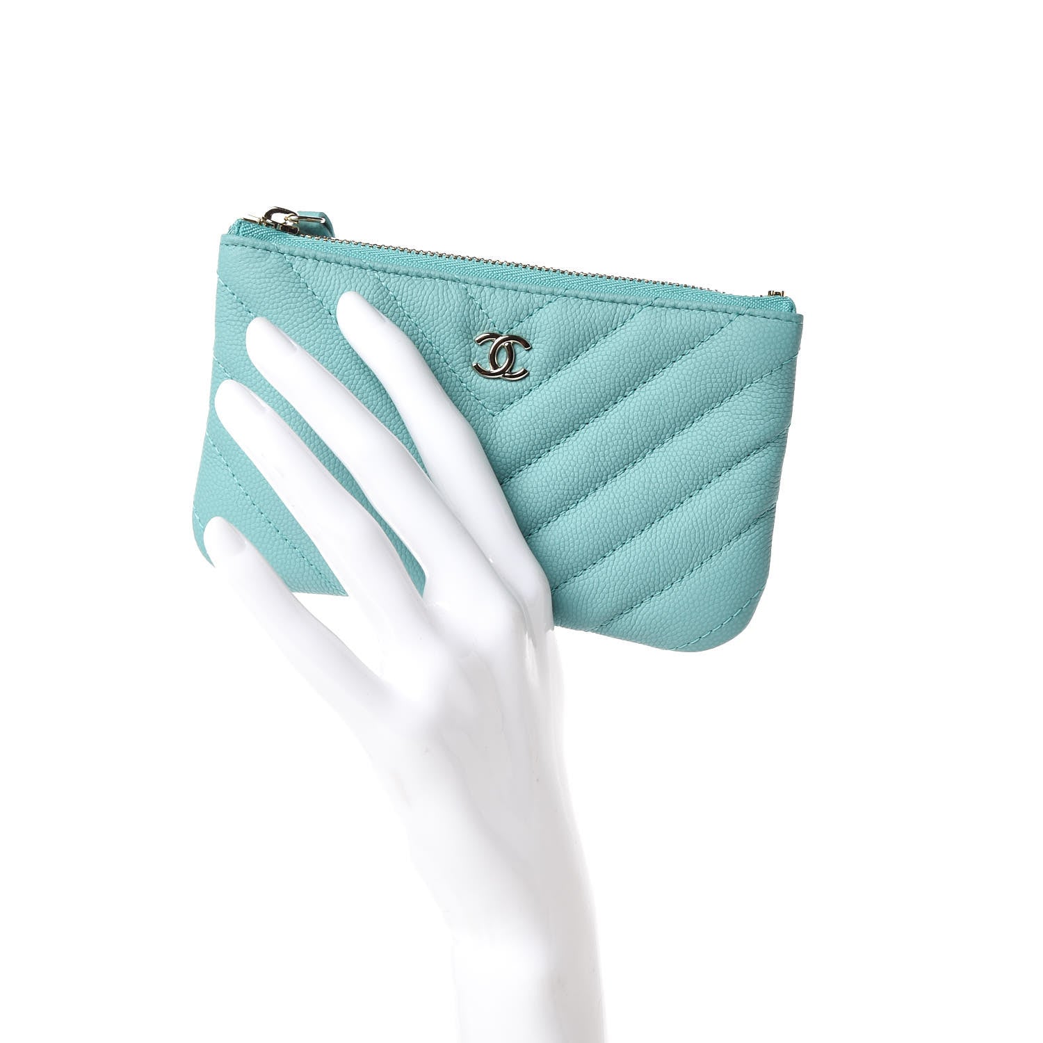 Chanel Caviar Chevron Quilted Small Cosmetic Case Green 2 of 10