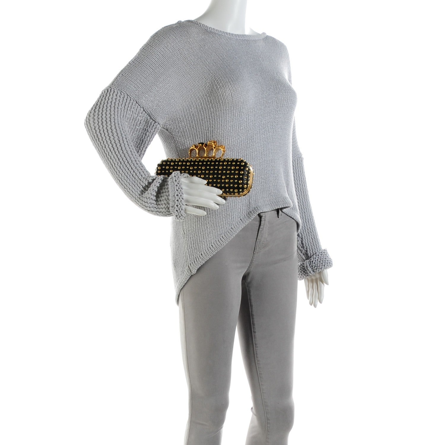 Alexander McQueen Nappa Studded Skull Knuckle Box Clutch Black 2 of 9