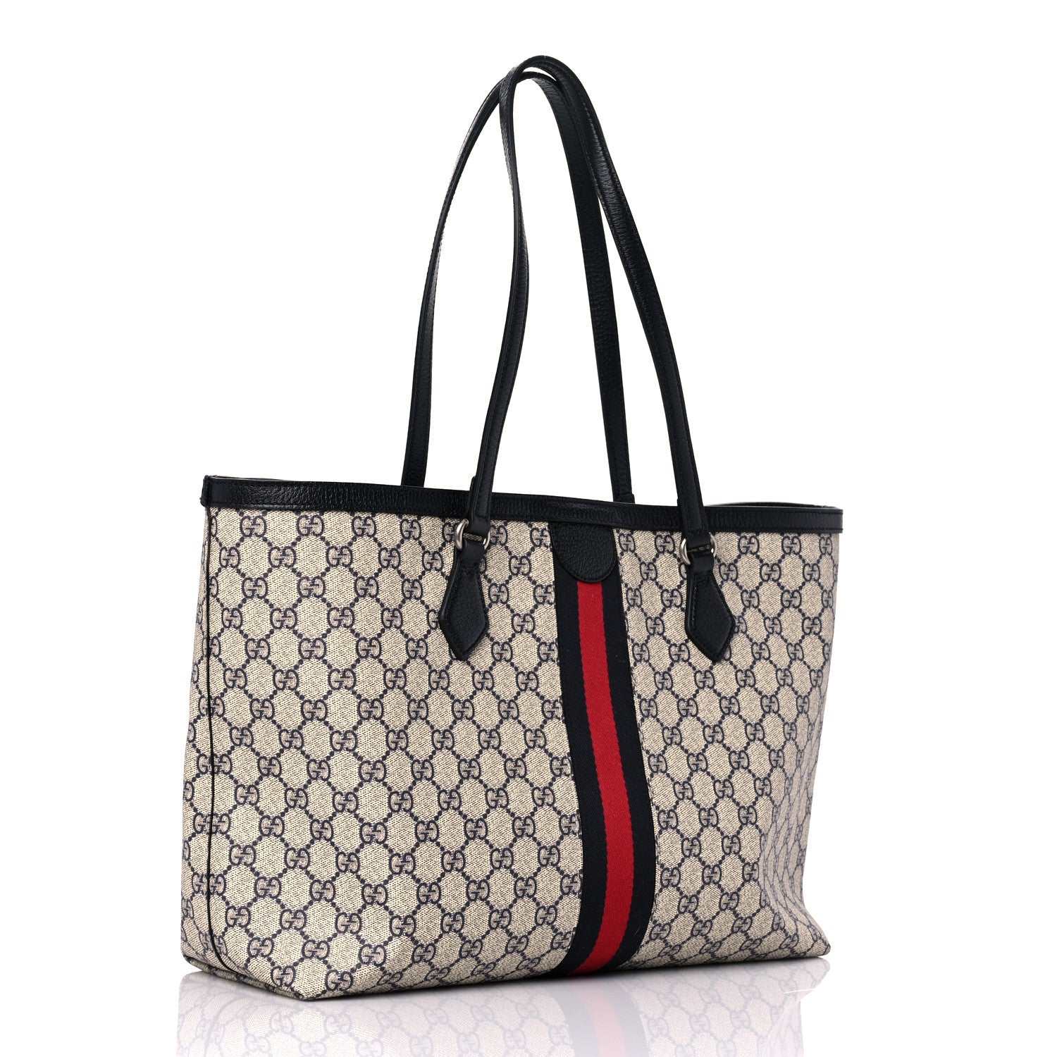 Gucci GG Supreme Monogram Textured Calfskin Web Medium Ophidia Shopping Tote Beige Blue 3 of 10