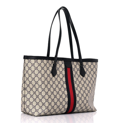 Gucci GG Supreme Monogram Textured Calfskin Web Medium Ophidia Shopping Tote Beige Blue 3 of 10