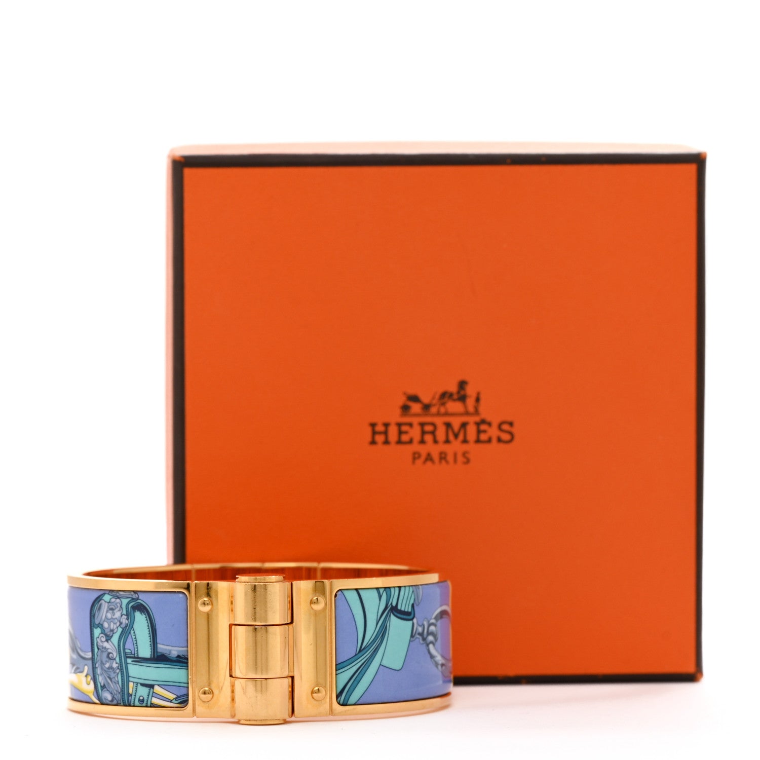 Hermes Enamel Printed Charniere Wide Hinged Bracelet S 10 of 11