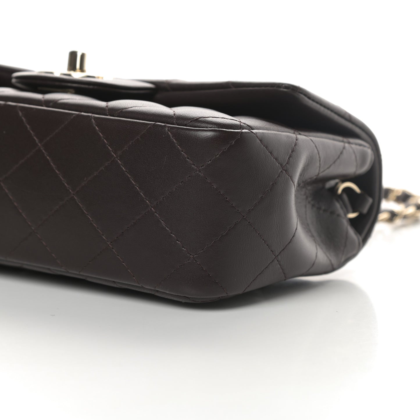 Lambskin Quilted Mini Rectangular Flap Dark Brown