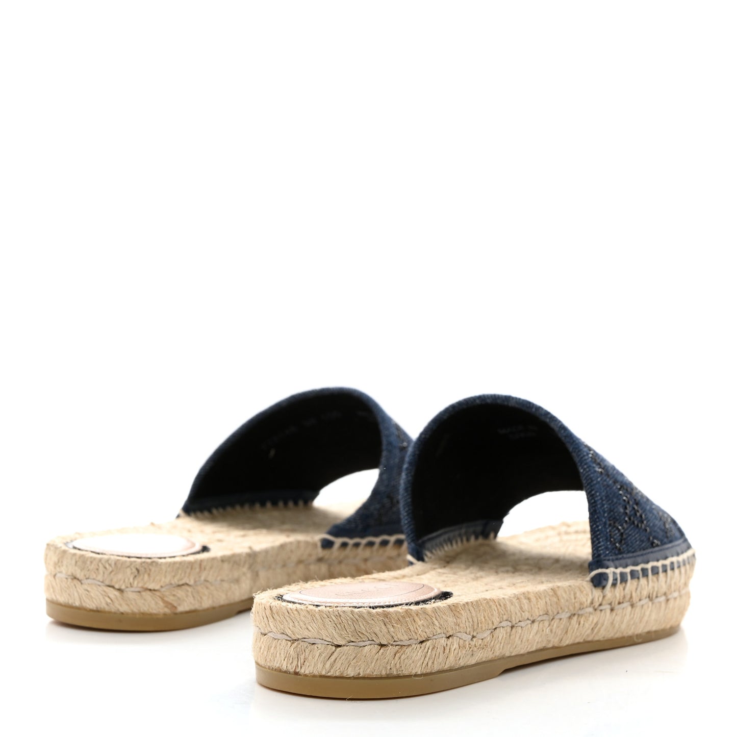 Denim Crystals GG Monogram Espadrille 20mm Slide Sandals 39 Denim