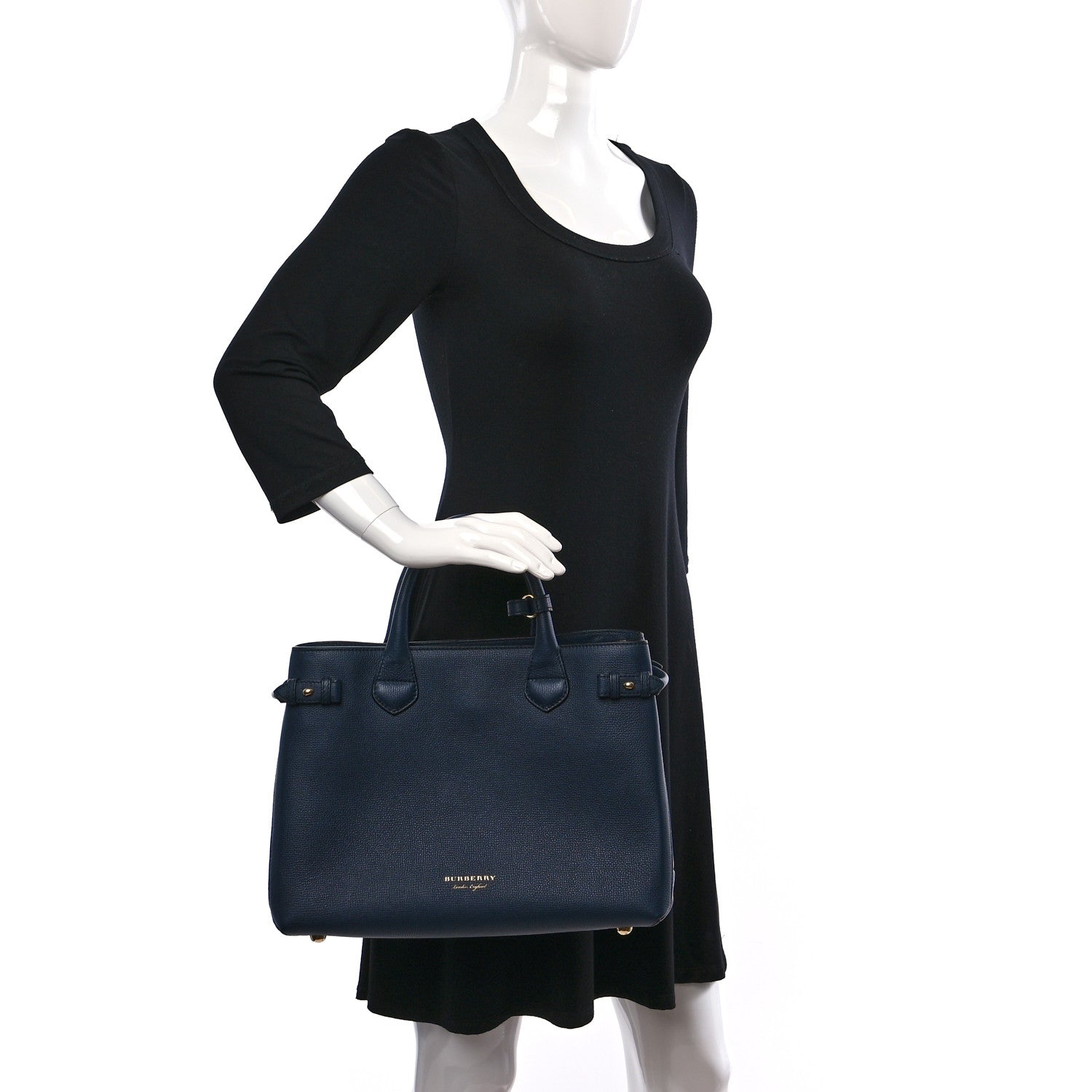 Burberry Derby Calfskin House Check Medium Banner Tote Ink Blue 2 of 9