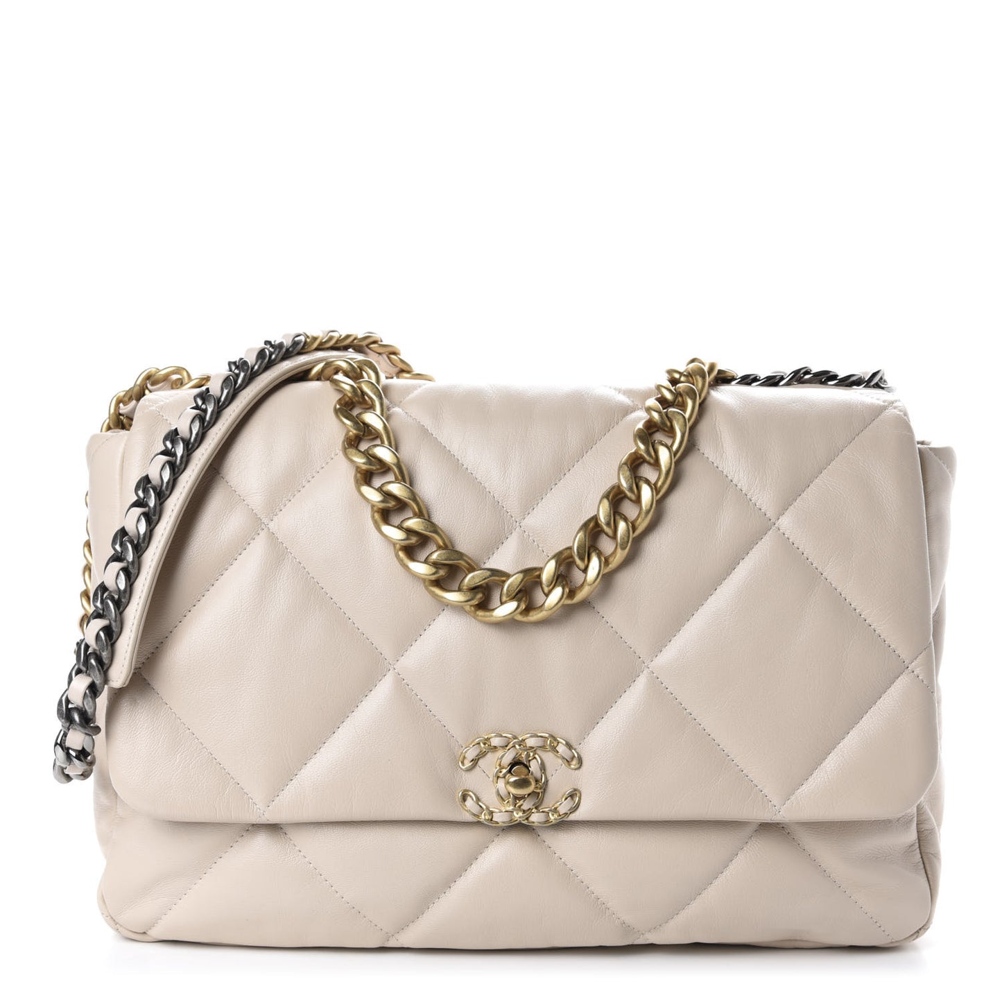 Goatskin Quilted Maxi Chanel 19 Flap Beige